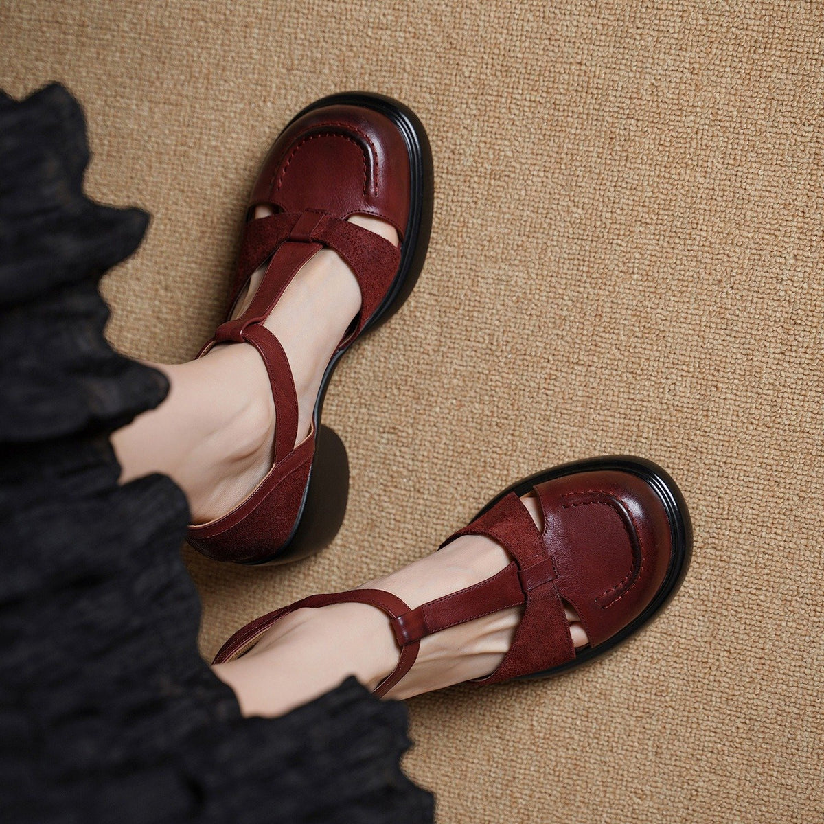 Women's Vintage Block Heel Pumps Classic T-Strap Mary Jane Shoes