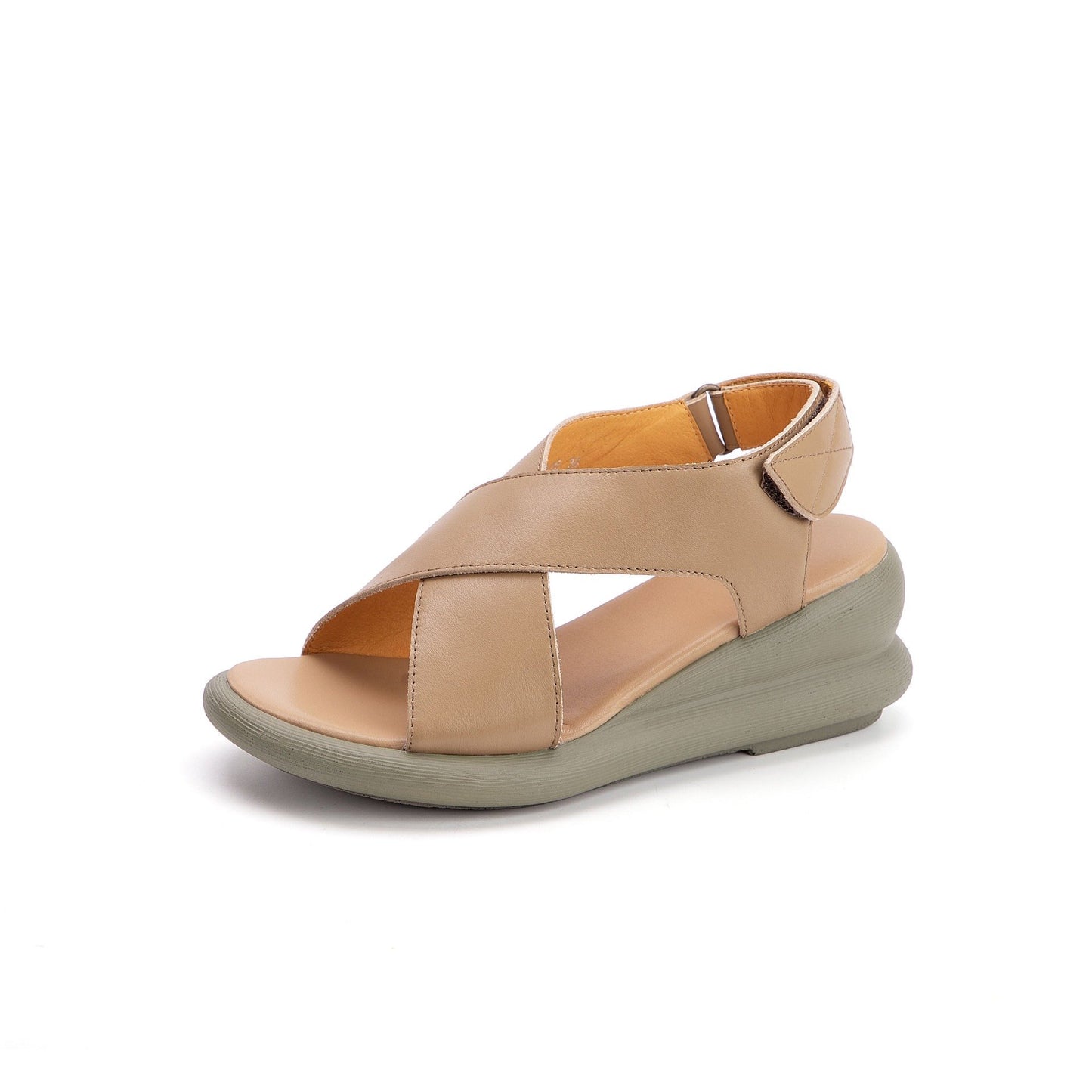 Hajink Wide Fit Full Grain Leather Criss-Cross Platform Sandals