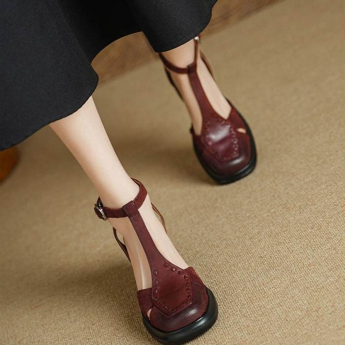 7 5cm french retro one strap closed toe chunky heel san 07