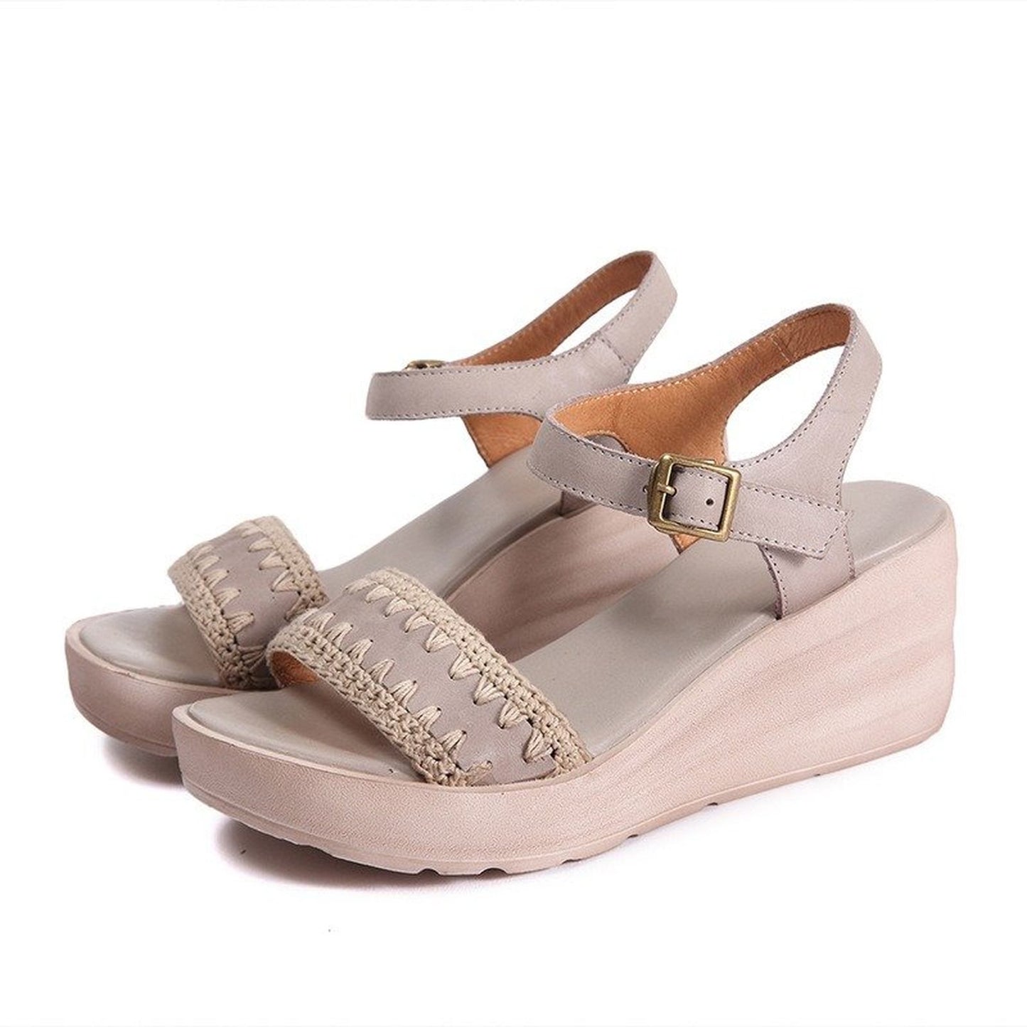 full grain leather knit wedge platform sandals for summ 06