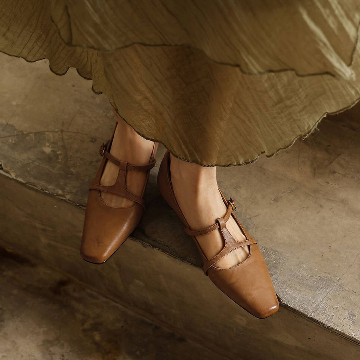 HAJINK Square Toe Cowhide Mary Jane Shoes 09