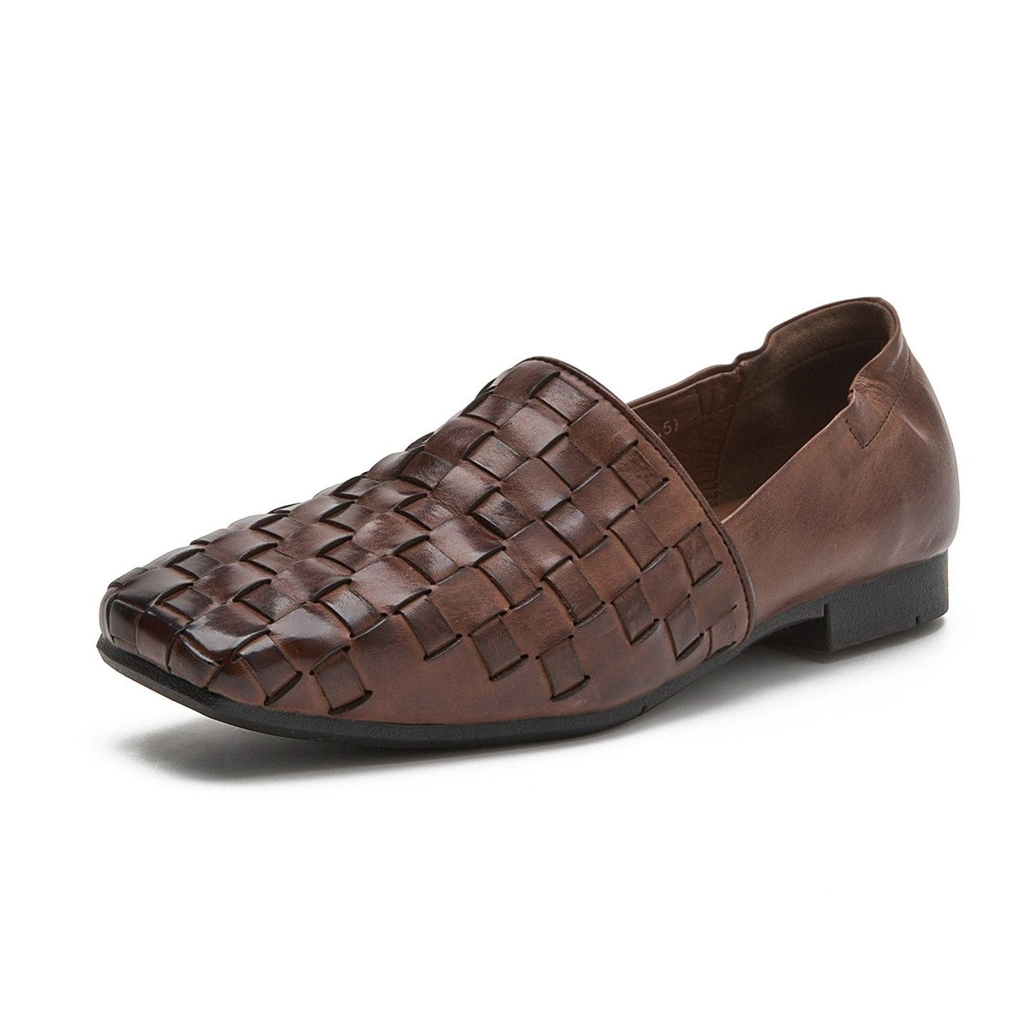handmade woven washed cowhide square toe soft sole flat 06
