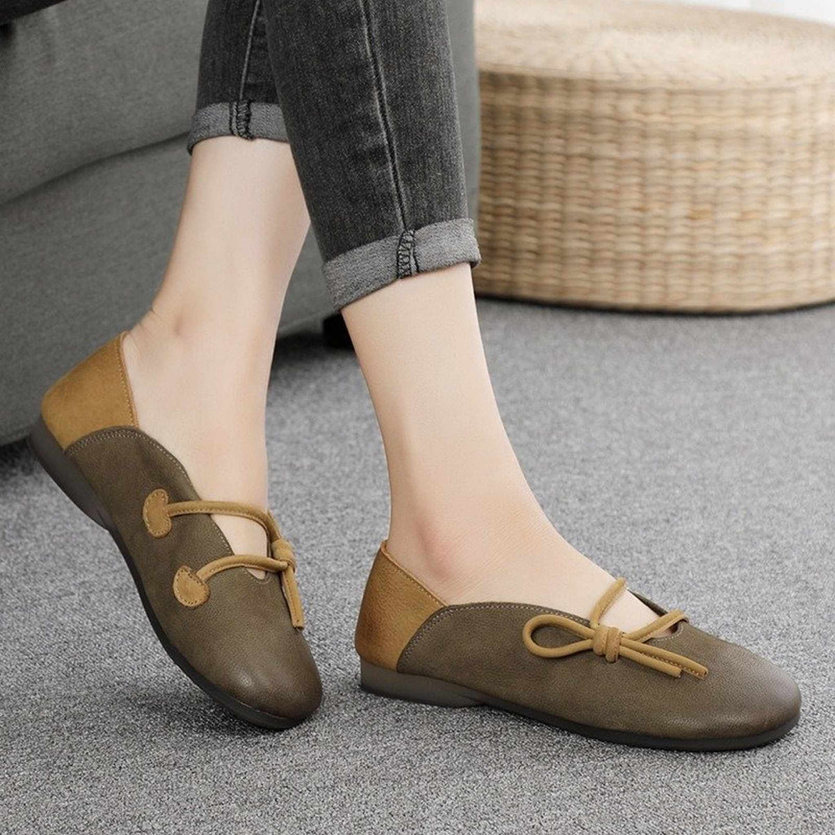 retro art color block soft sole leather slip on loafers 02