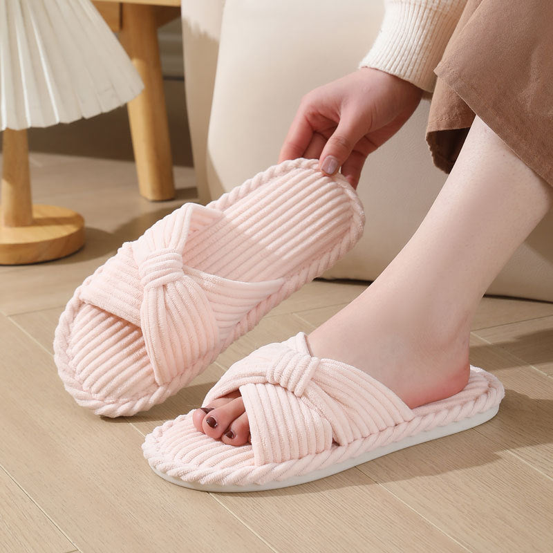 Bow Corduroy Slippers