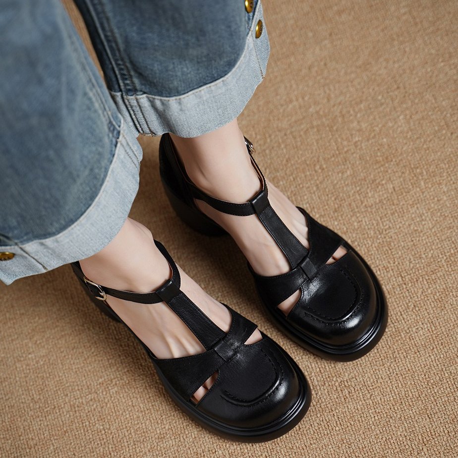 Women's Vintage Block Heel Pumps Classic T-Strap Mary Jane Shoes