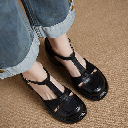 Women's Vintage Block Heel Pumps Classic T-Strap Mary Jane Shoes