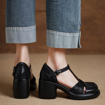 Women's Vintage Block Heel Pumps Classic T-Strap Mary Jane Shoes