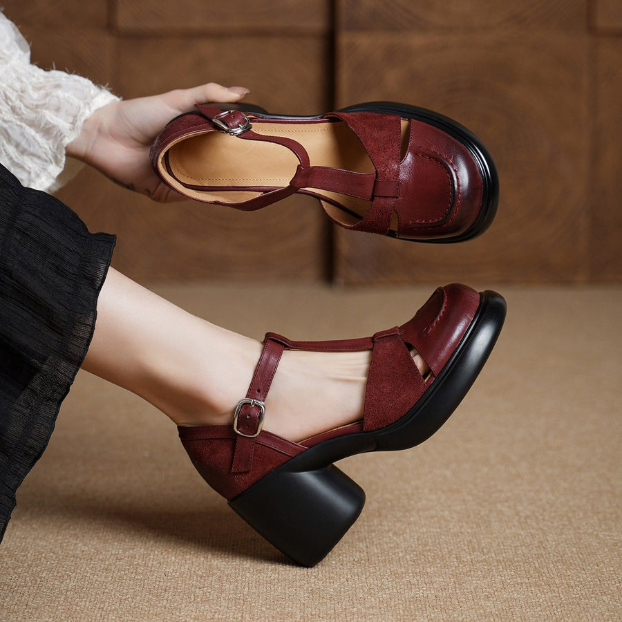 Women's Vintage Block Heel Pumps Classic T-Strap Mary Jane Shoes