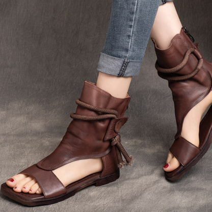 Wide Fit Round Toe Grain Leather Ankle Strap Sandals Handmade Retro Uniform Shoes
