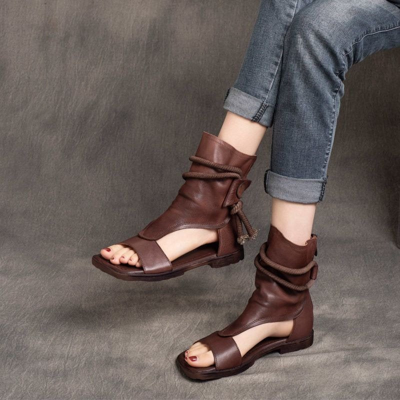 Wide Fit Round Toe Grain Leather Ankle Strap Sandals Handmade Retro Uniform Shoes