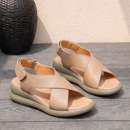 Hajink Wide Fit Full Grain Leather Criss-Cross Platform Sandals
