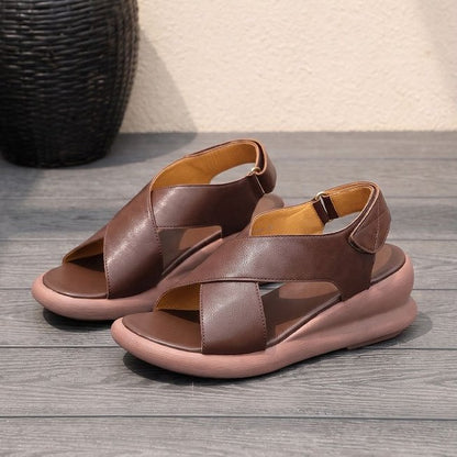 Hajink Wide Fit Full Grain Leather Criss-Cross Platform Sandals