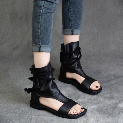 Wide Fit Round Toe Grain Leather Ankle Strap Sandals Handmade Retro Uniform Shoes