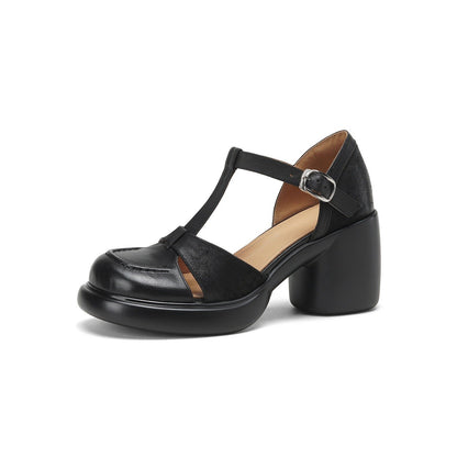 Women's Vintage Block Heel Pumps Classic T-Strap Mary Jane Shoes