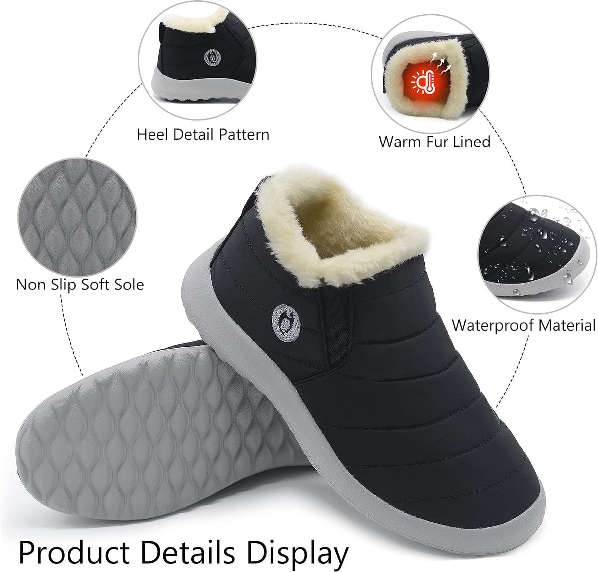 HAJINK Winter Boots for Women Lightweight Comfortable Plush Waterproof Stylish Solid Color Ladies Ankle Shoes