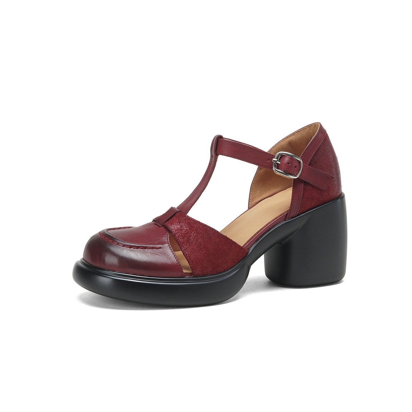 Women's Vintage Block Heel Pumps Classic T-Strap Mary Jane Shoes