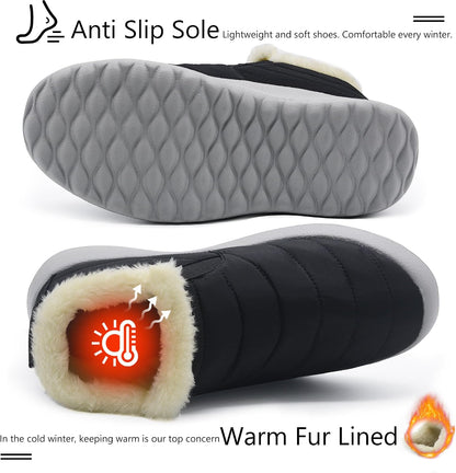 HAJINK Winter Boots for Women Lightweight Comfortable Plush Waterproof Stylish Solid Color Ladies Ankle Shoes