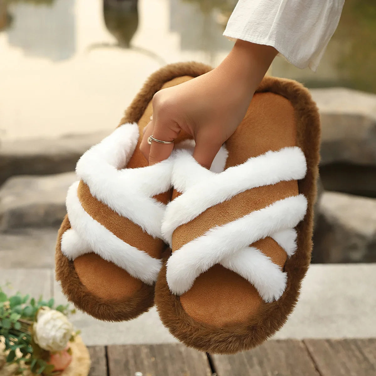 Cross Fluffy Slippers