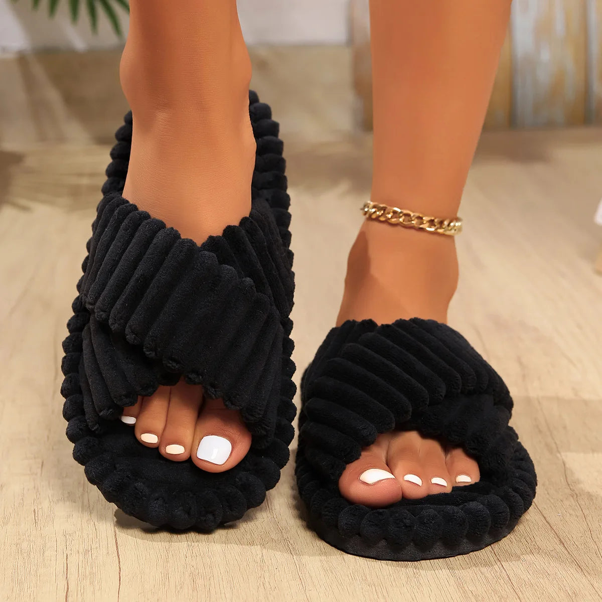 Corduroy Crossbands Slippers