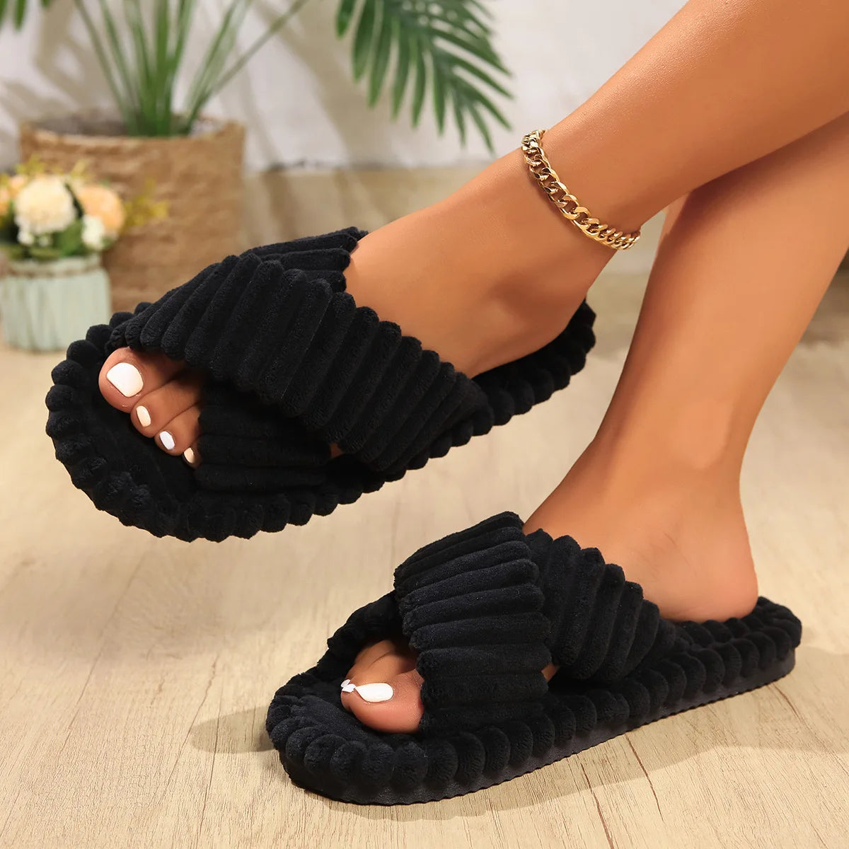 Corduroy Crossbands Slippers