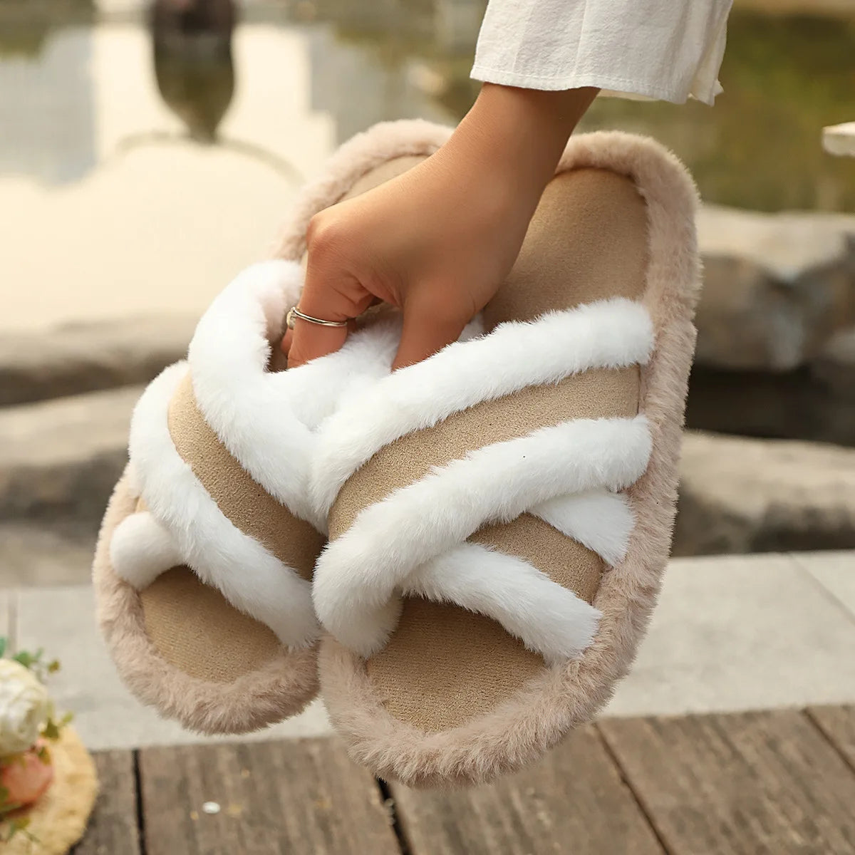Cross Fluffy Slippers