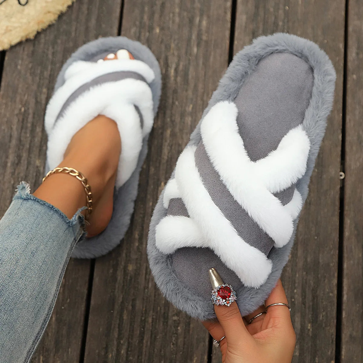 Cross Fluffy Slippers