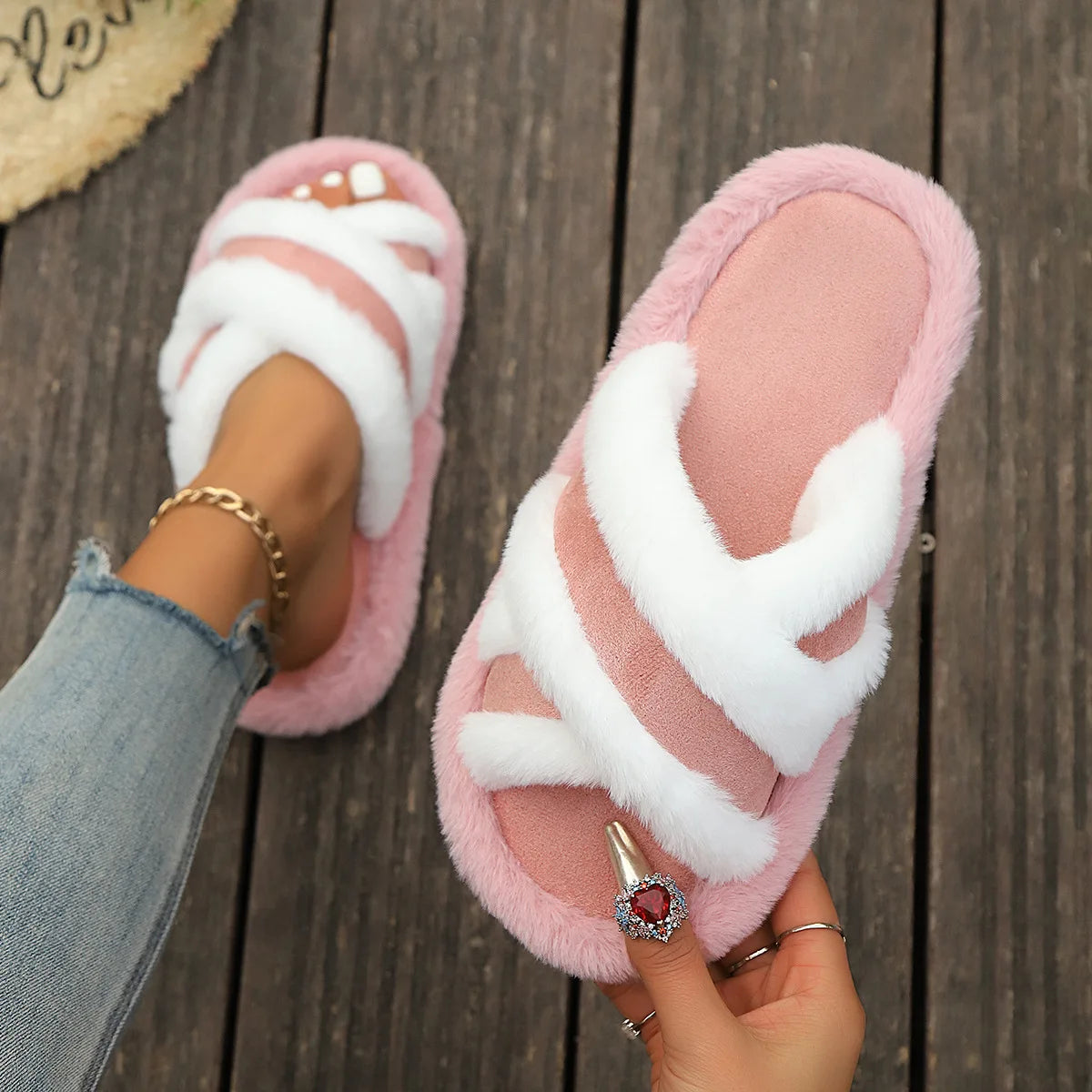 Cross Fluffy Slippers