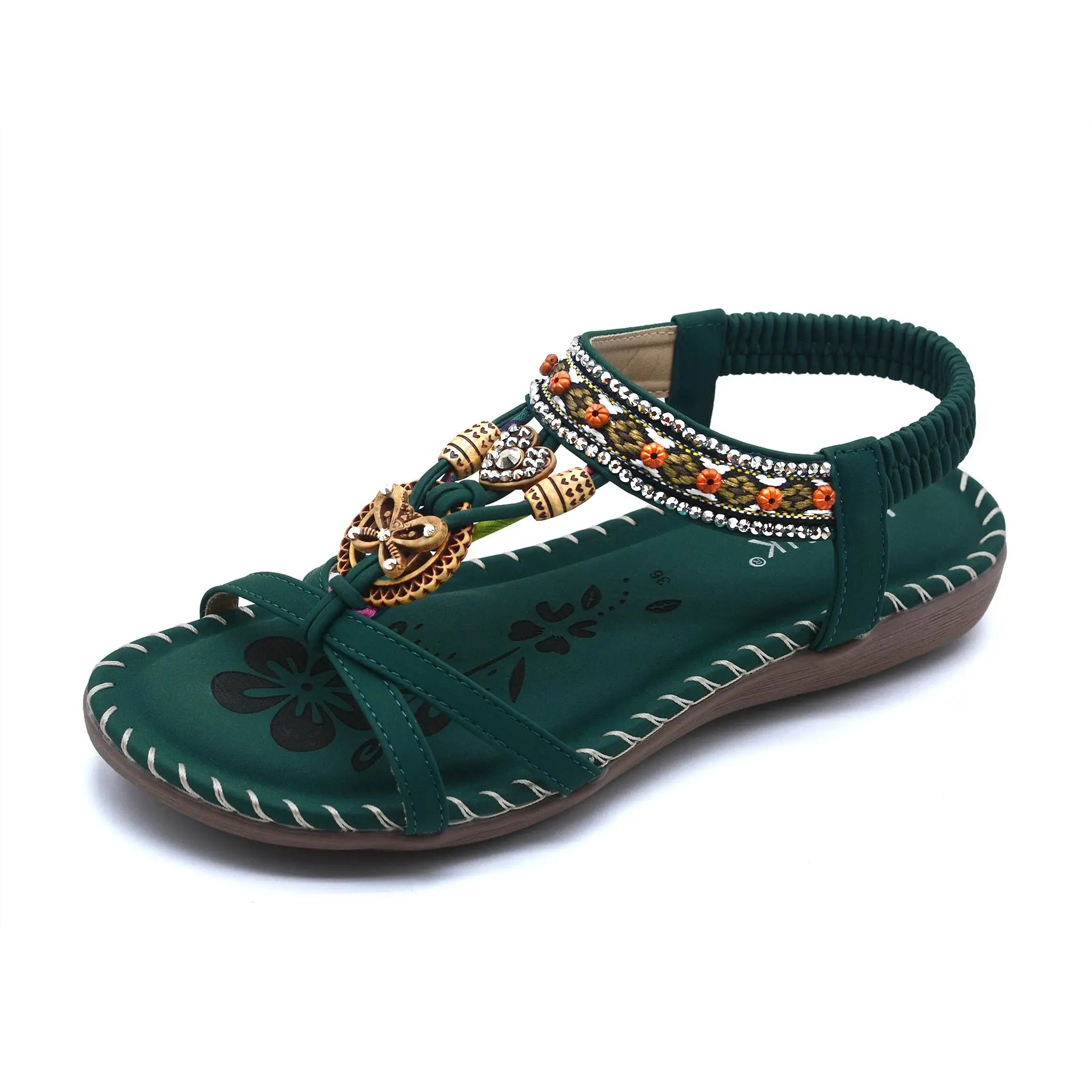 bohemian rhinestone sandals women green