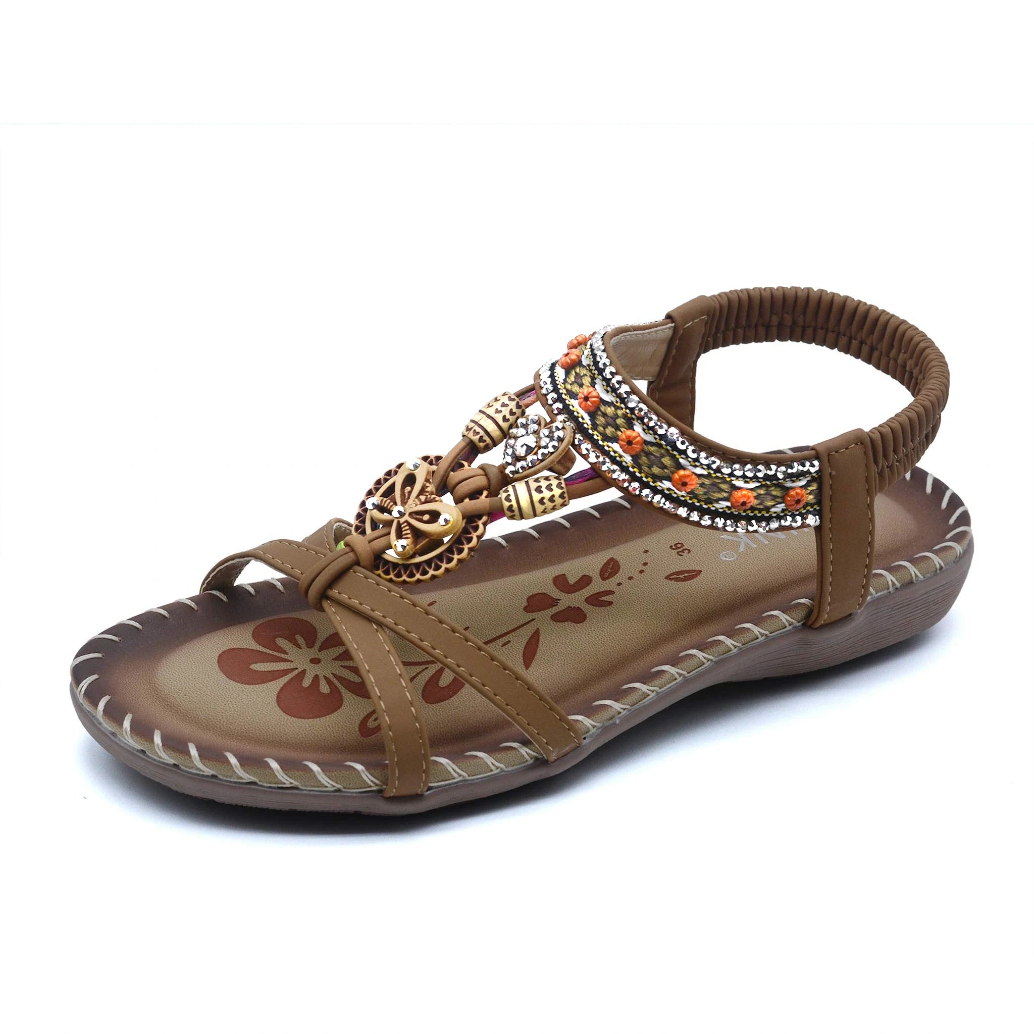 brown bohemian rhinestone sandals women