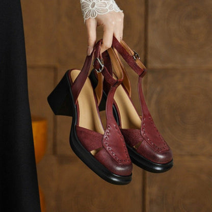7 5cm french retro one strap closed toe chunky heel san 01