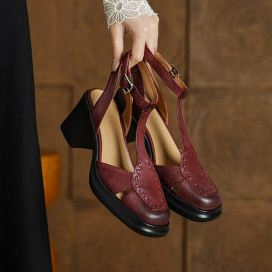 7 5cm french retro one strap closed toe chunky heel san 01