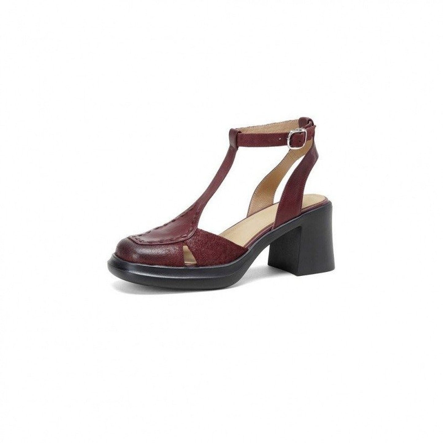 7 5cm french retro one strap closed toe chunky heel san 05