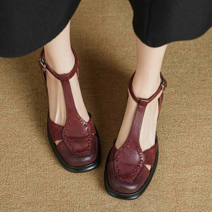 7 5cm french retro one strap closed toe chunky heel san 08