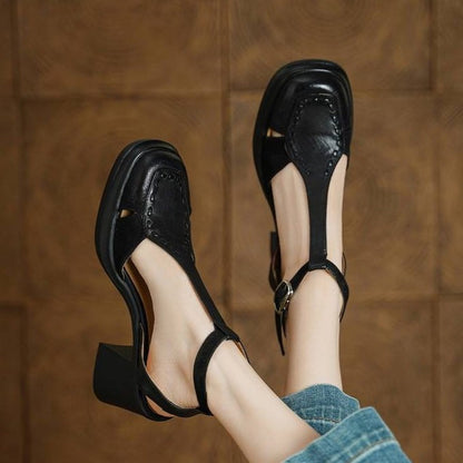 7 5cm french retro one strap closed toe chunky heel san 09
