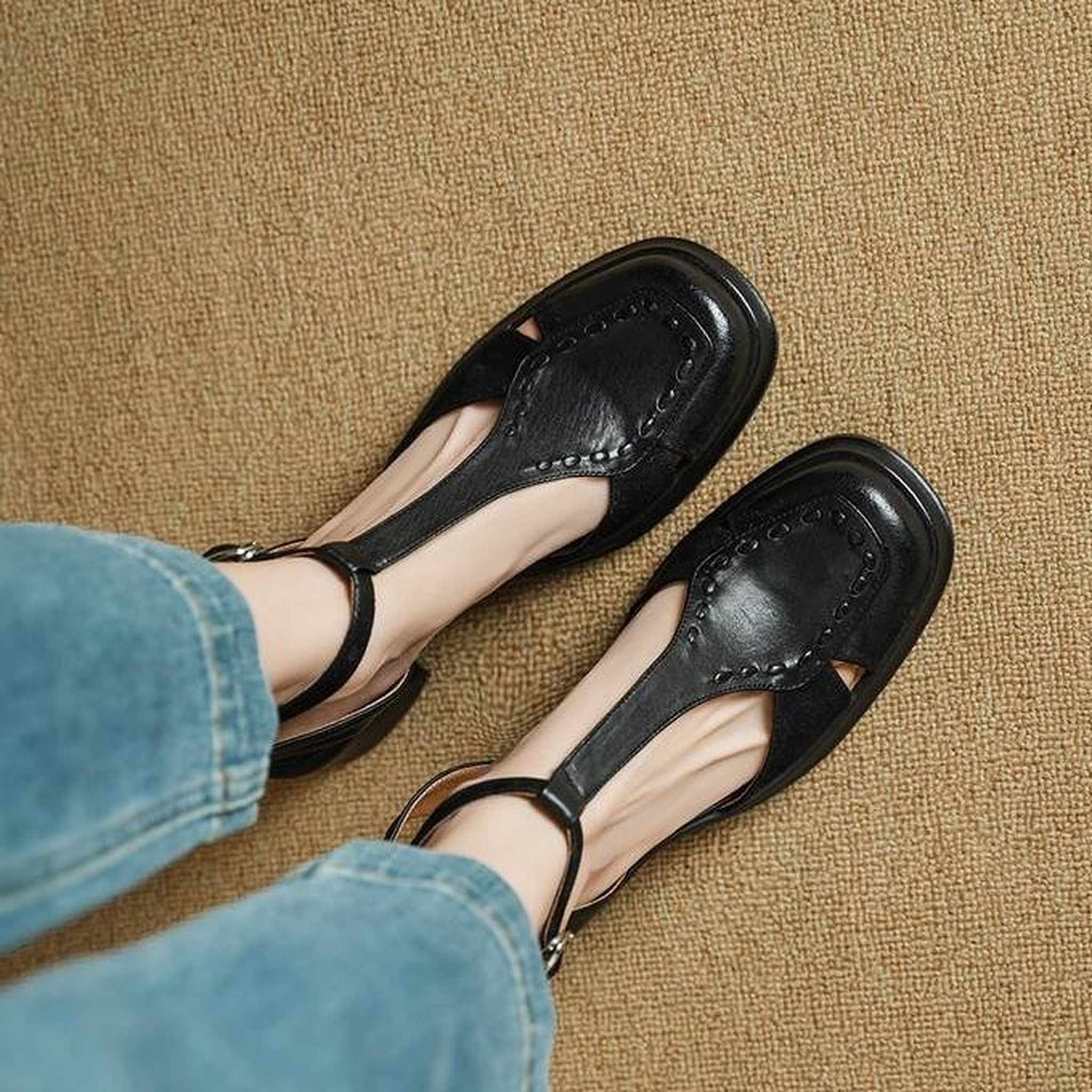 7 5cm french retro one strap closed toe chunky heel san 10
