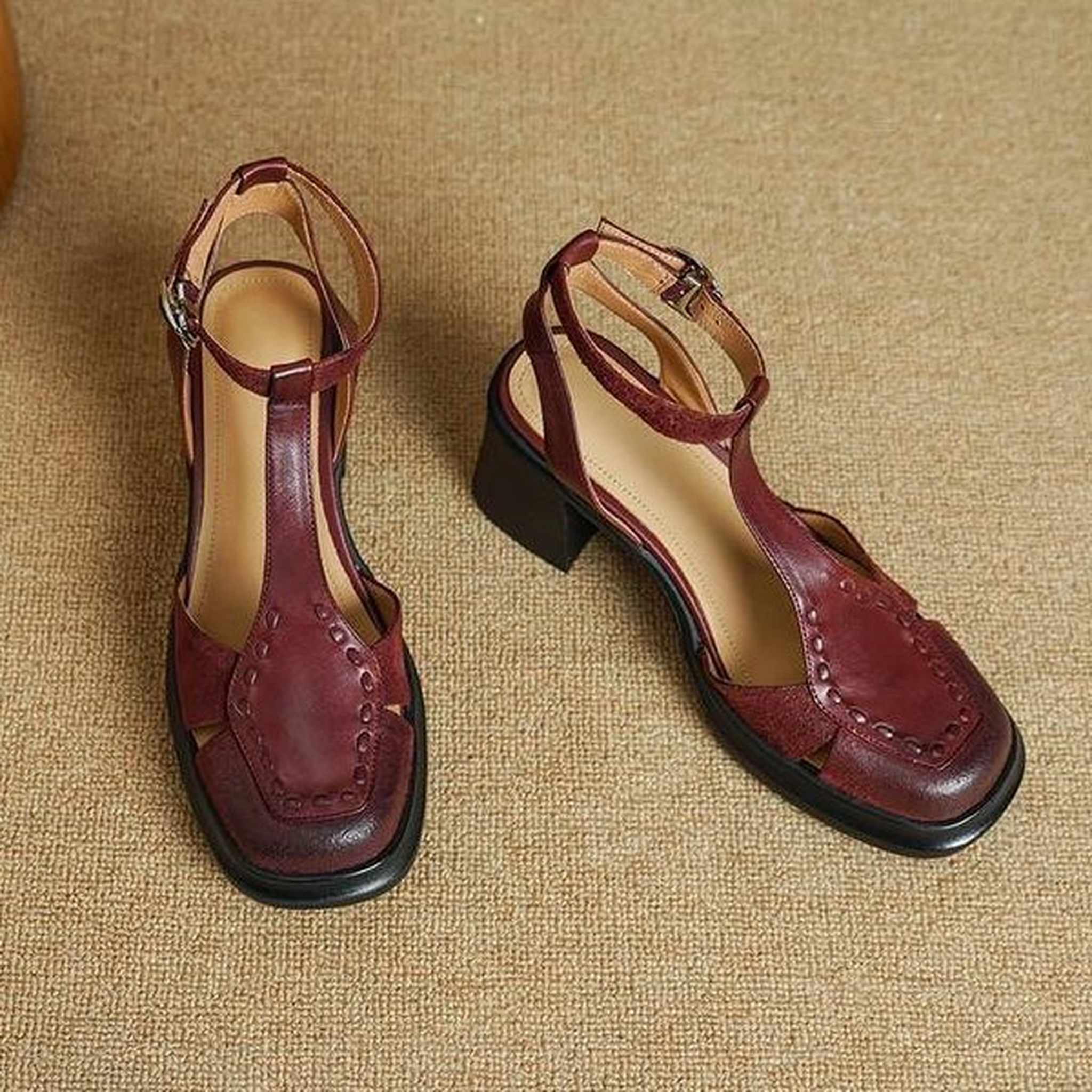 7 5cm french retro one strap closed toe chunky heel san 11