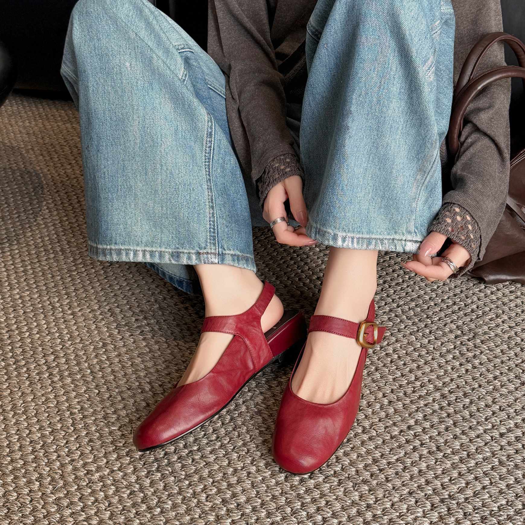 artistic retro sheepskin wedge heel open back mary jane 08