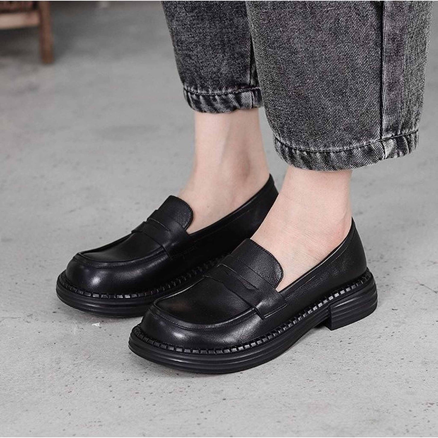 british full grain cowhide loafers for women in black c 09