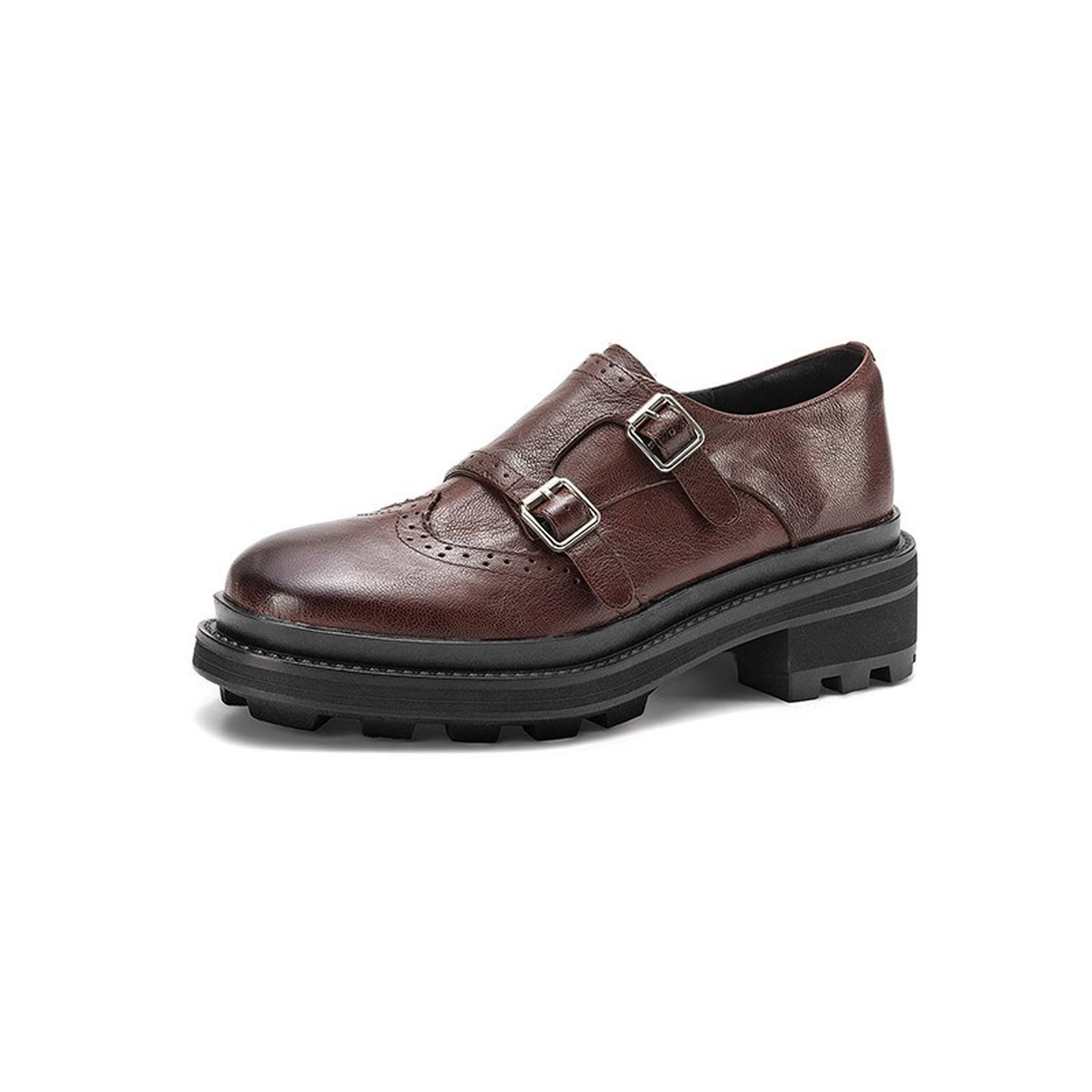 british hollow carved sheepskin mid heel buckle leather 03