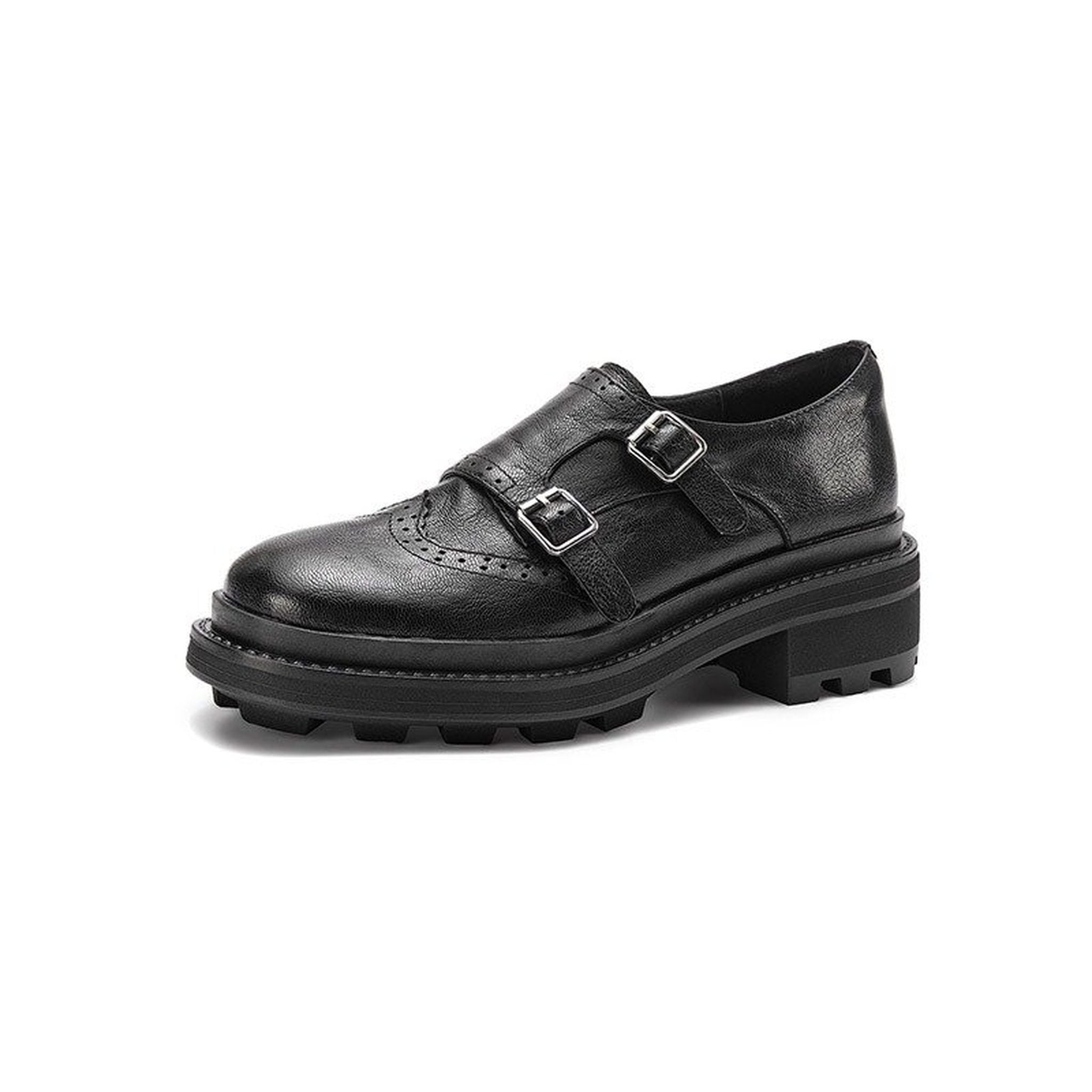 british hollow carved sheepskin mid heel buckle leather 04