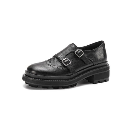 british hollow carved sheepskin mid heel buckle leather 04