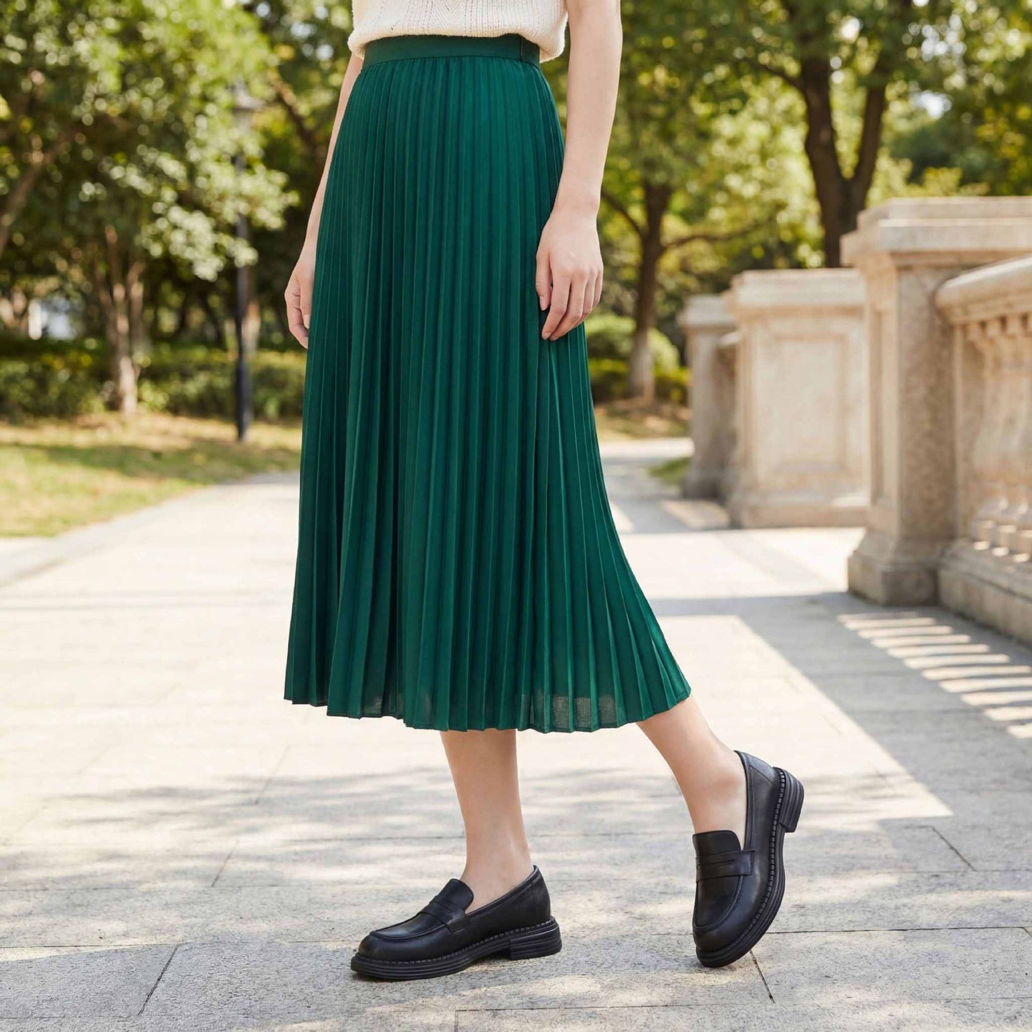 british round toe chunky heel leather loafers for commu 02