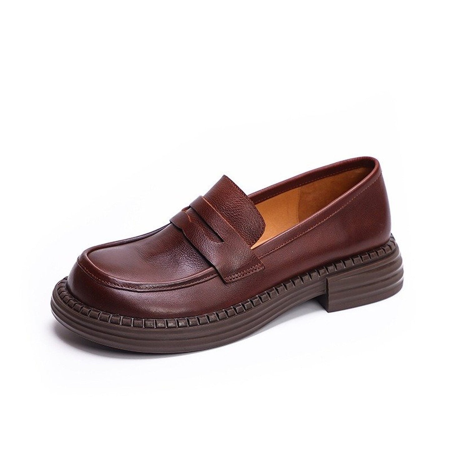 british round toe chunky heel leather loafers for commu 03