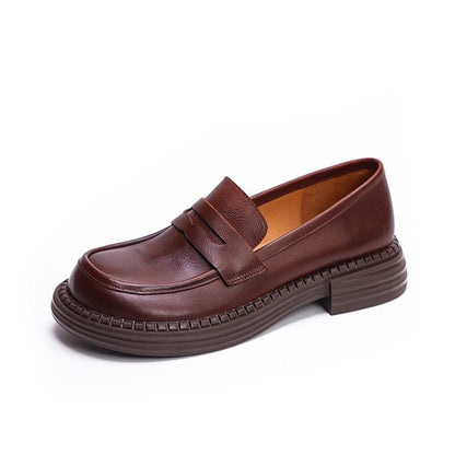 british round toe chunky heel leather loafers for commu 03