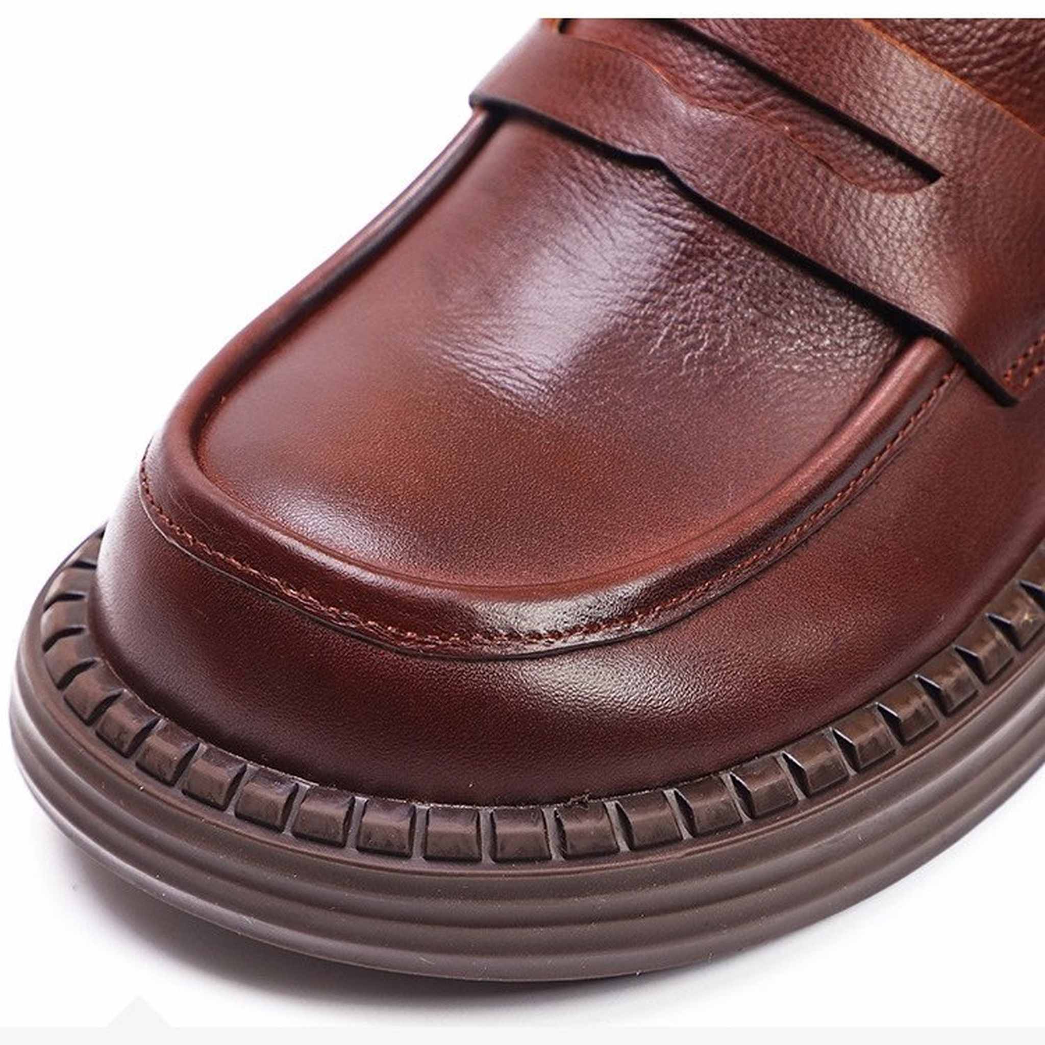british round toe chunky heel leather loafers for commu 05