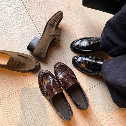 european pleated round toe low heel leather loafers in  01