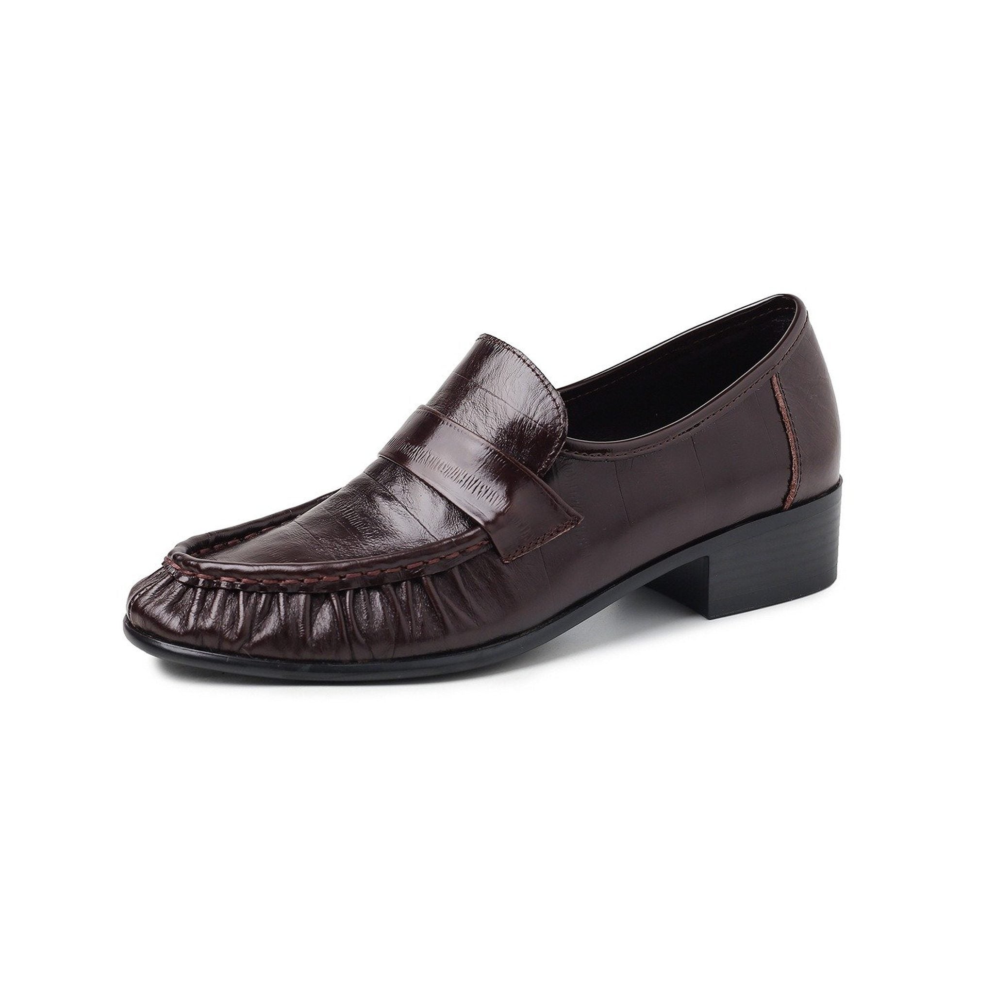 european pleated round toe low heel leather loafers in  03
