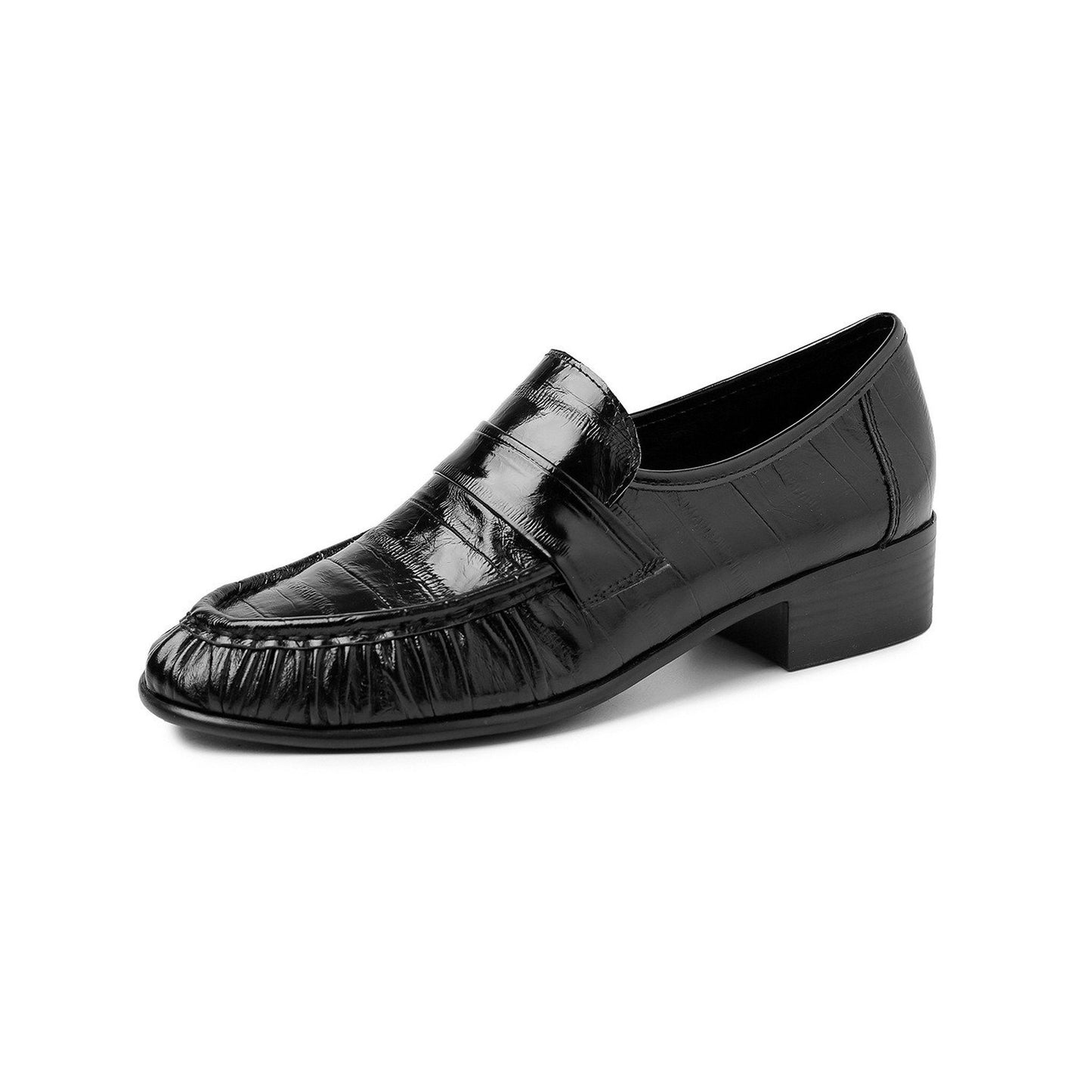 european pleated round toe low heel leather loafers in  04