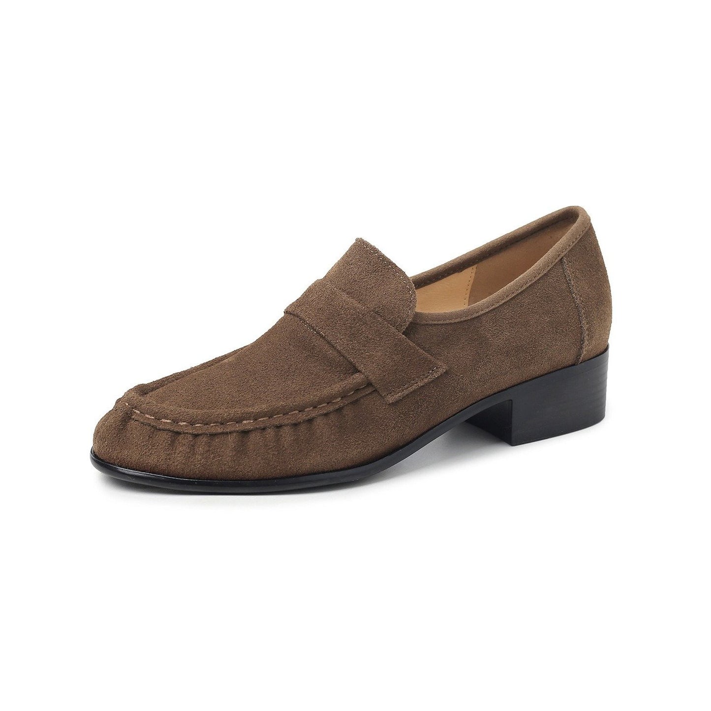european pleated round toe low heel leather loafers in  05