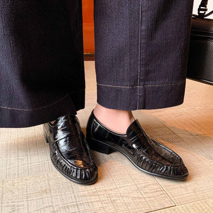 european pleated round toe low heel leather loafers in  07